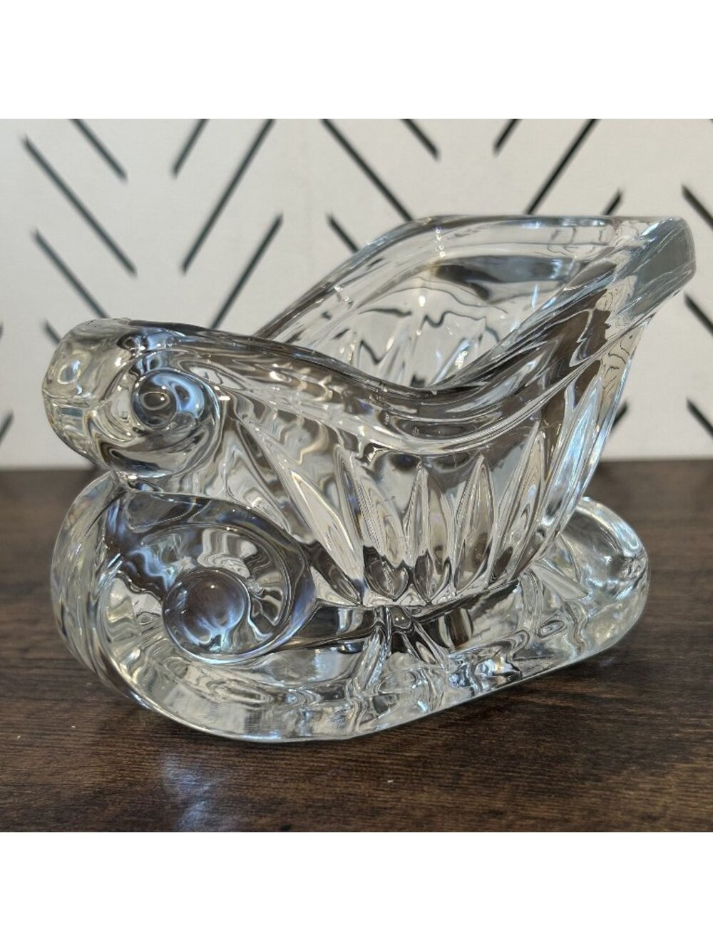Vintage International Silver Crystal 24% Lead Christmas Sled Crystal Holiday USA